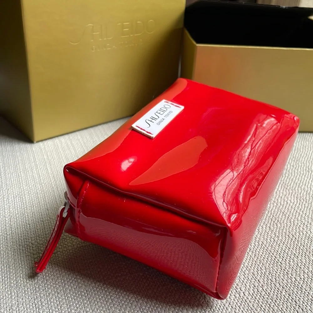 Shiseido travel sized products with makeup pouch and gift box